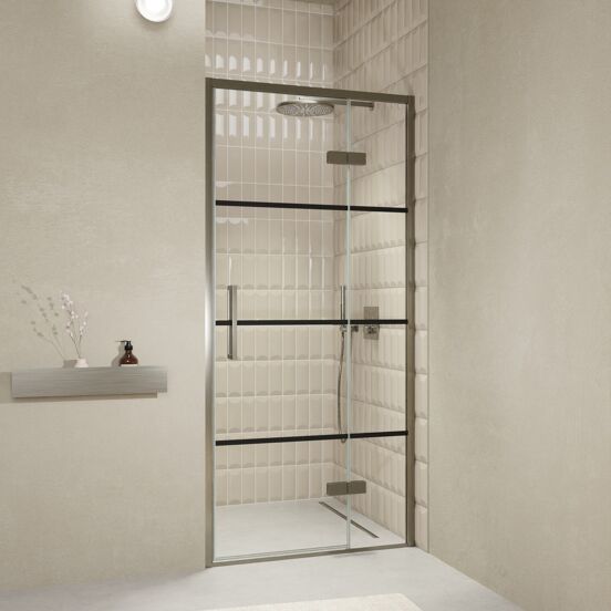 Balmani Senses Design douche draaideur rechts 100 cm x 210 cm Lined glas, Brushed GunMetal profielen, met coating