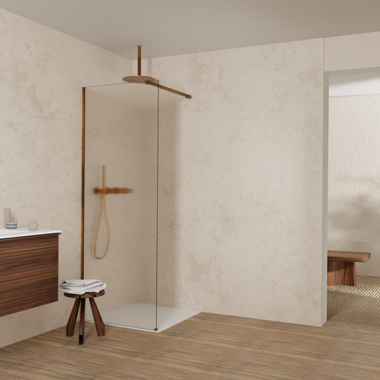 Balmani Modular Walk-In Dusche: 80 x 200 cm, Ribs, inklusive Coating, Profil Brushed Rosegold