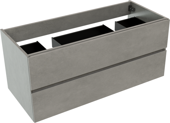 Storke Edge hängender Waschbeckenunterschrank: 120 x 52 cm, Beton dunkelgrau, 2 Schubladen, 2 Siphonaussparungen