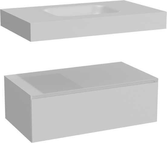 Balmani Mitra Elements hängendes Möbelstück Set: 90 x 55 cm, Weiß matt mit Arcato Einzelwaschtisch, Solid Surface Weiß matt