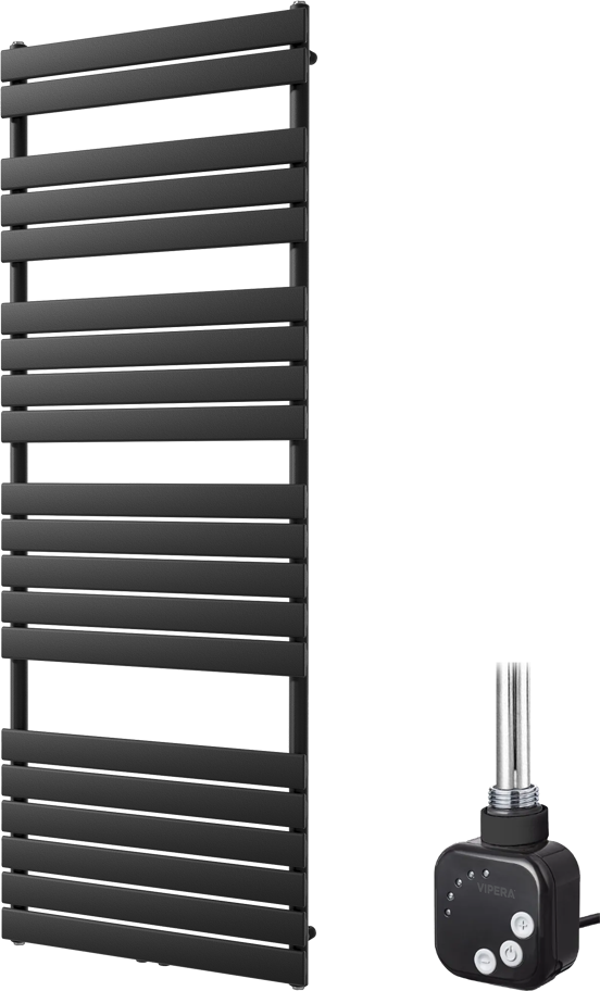Vipera Vulcan sèche-serviettes Simple 70 x 190 cm chauffage électrique noir mat raccordement latéral et central possible 1200W, résistance incluse