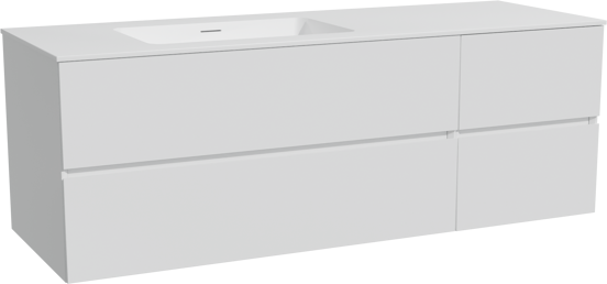 Storke Edge meuble salle de bains suspendu 150 x 52 cm blanc brillant avec Mata plan vasque asymétrique à gauche en solid surface blanc mat