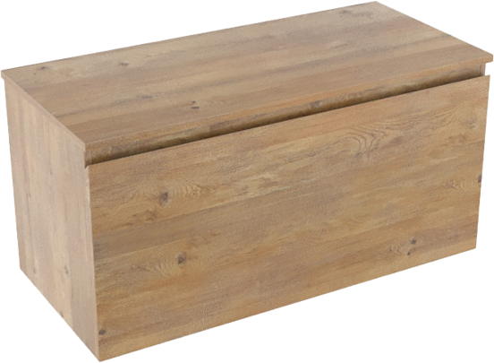 Linie Lado hängendes Möbelstück Set: 100 x 46 cm, Naturbelassene Eiche, mit Lado Einzel- oder Doppel Waschtischplatte, Melamin Naturbelassene Eiche