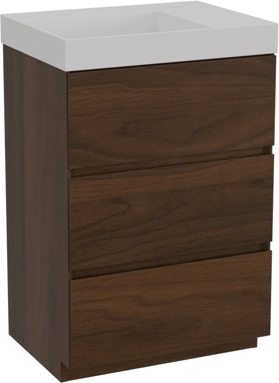 Storke Edge meuble salle de bains à poser 60 x 46 cm noyer avec Jura vasque asymétrique gauche en solid surface blanc mat