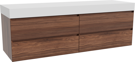 Balmani Mitra zwevend badkamermeubel 180 x 55 cm notelaar met Dominus enkel of dubbel tablet in solid surface mat wit