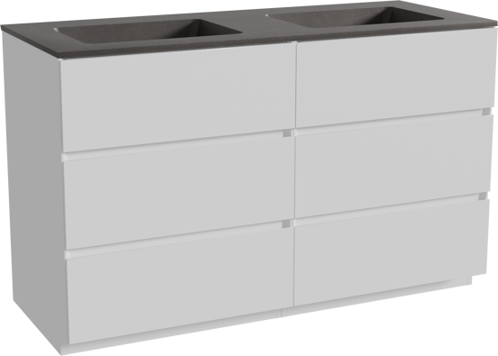 Storke Edge staand badmeubel 130 x 52 cm mat wit met Scuro dubbele wastafel in kwarts mat zwart