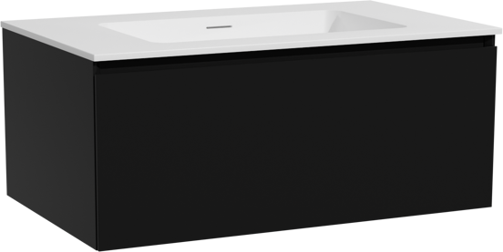 Storke Edge meuble salle de bains suspendu 85 x 52 cm noir mat avec Mata plan simple en solid surface blanc mat