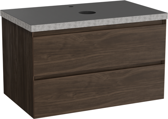 Balmani Mitra meuble salle de bains suspendu 90 x 55 cm noyer américain avec Rock tablette simple en granit noir