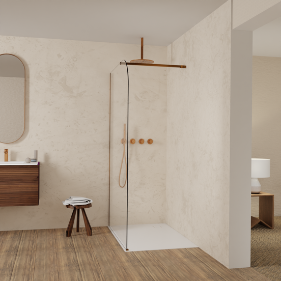 Balmani Modular douche à l'italienne: 120 x 200 cm, Verre transparent arrondi, Profil Brushed Rosegold