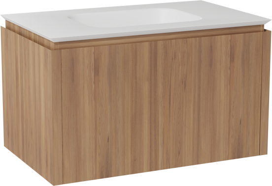 Balmani Eclips zwevend badkamermeubel 90 x 55 cm Teak met Eclips enkele wastafel in Solid Surface mat wit