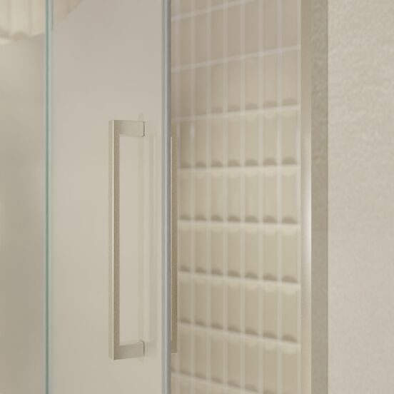 Balmani Senses Design douche draaideur links 140 cm x 210 cm Helder glas met matte strook, Brushed CoolMetal profielen