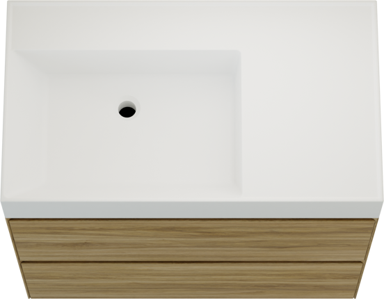 Balmani Mitra Compact meuble salle de bains suspendu 80 x 46 cm chêne brut avec Argila vasque asymétrique gauche en marbre composite blanc mat