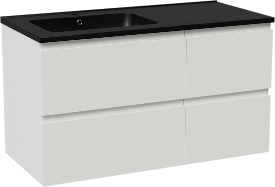 Linie Lado meuble salle de bains suspendu 100 x 46 cm blanc brillant avec Vano plan vasque asymétrique à gauche en marbre composite noir mat