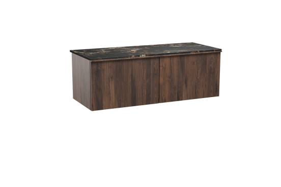 Balmani Forma meuble salle de bains suspendu 135 x 55 cm noyer américain avec Stretto tablette simple ou double en marbre portoro gold, Nervure droite symétrique verticale