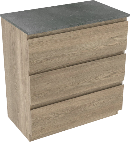Linie Lado freistehendes Möbelstück Set: 80 x 46 cm, Graue Eiche, mit Lado Einzel Waschtischplatte, Melamin Schiefergrau