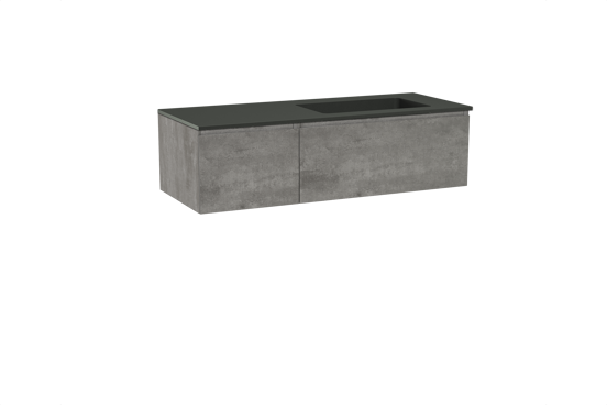 Storke Edge zwevend badkamermeubel 130 x 52 cm beton donkergrijs met Scuro asymmetrisch rechtse wastafel in kwarts mat zwart