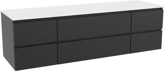 Balmani Lucida zwevend badmeubel 180 x 55 cm zwart eiken met Stretto enkel of dubbel wastafelblad in solid surface mat wit