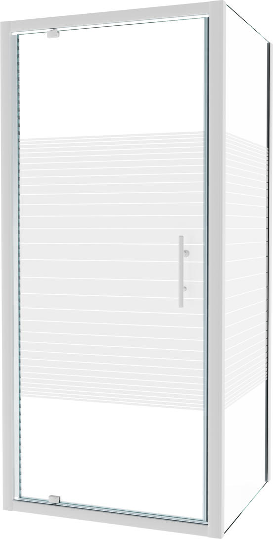 SanyOne Anton douchecabine met draaideur en vaste zijwand, 90 x 80 cm, gestreept glas, witte profielen