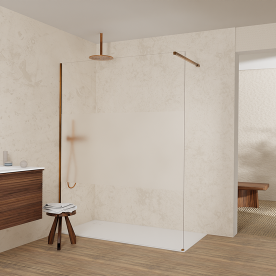 Balmani Modular douche à l'italienne: 160 x 200 cm, Verre transparent avec bande mate, avec coating, Profil Brushed Rosegold