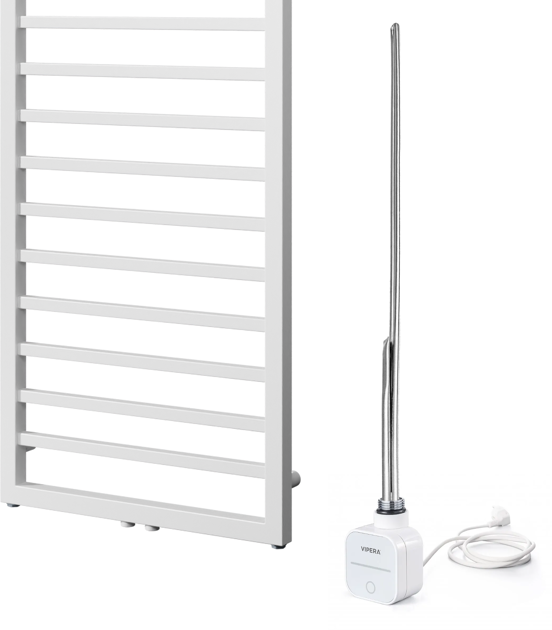 Vipera Listona enkele handdoekradiator 50 x 180 cm elektrische verwarming mat wit zij- en middenaansluiting 669W, weerstand inbegrepen