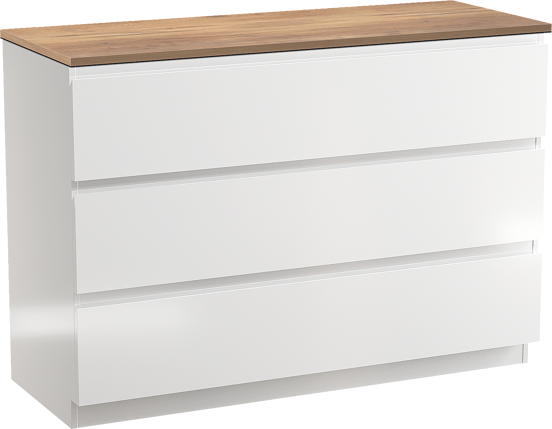Linie Lado staand badkamermeubel 120 x 46 cm glanzend wit met Lado enkel of dubbel tablet in melamine natuur eik