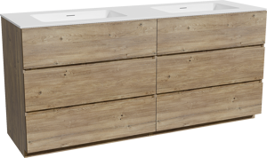 Storke Edge meuble salle de bains à poser 170 x 52 cm chêne brut avec Mata double vasque en solid surface blanc mat