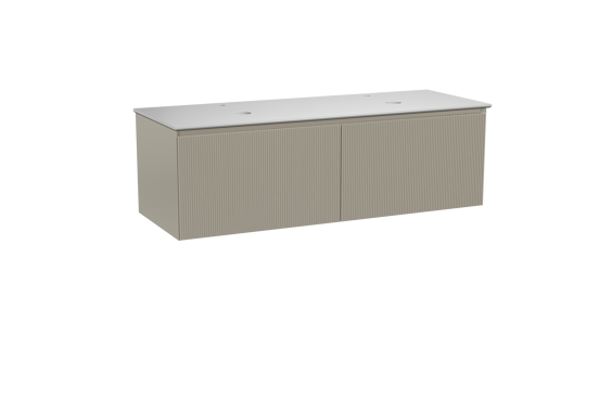 Balmani Fila zwevend badmeubel 150 x 55 cm steengrijs met Facetta dubbel wastafelblad in solid surface mat wit, Verticale symmetrische rechte ribbel