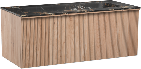 Balmani Forma zwevend badkamermeubel 120 x 55 cm natuur eik met Tablo Arcato enkele wastafel voor 2 kraangaten in marmer portoro gold, Verticale symmetrische rechte ribbel