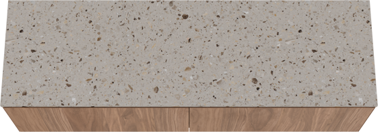 Balmani Idra zwevend badkamermeubel 180 x 55 cm notelaar met Stretto enkel of dubbel tablet in terrazzo greige terrazzo