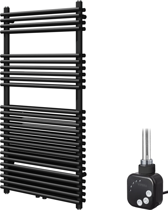 Vipera Alegria dubbele handdoekradiator 60 x 120 cm elektrische verwarming mat zwart zij- en middenaansluiting 1000W, weerstand inbegrepen