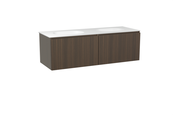 Balmani Sfera meuble salle de bains suspendu 150 x 55 cm eucalyptus avec Tablo Oval double vasque en solid surface blanc mat