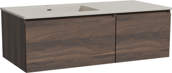 Storke Edge meuble salle de bains suspendu 110 x 52 cm noyer avec Diva vasque asymétrique gauche en top solid soie grise