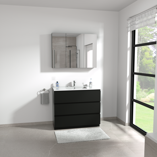 Linie Montro Spiegelschrank Bad: 100 x 75 cm, Schwarz matt