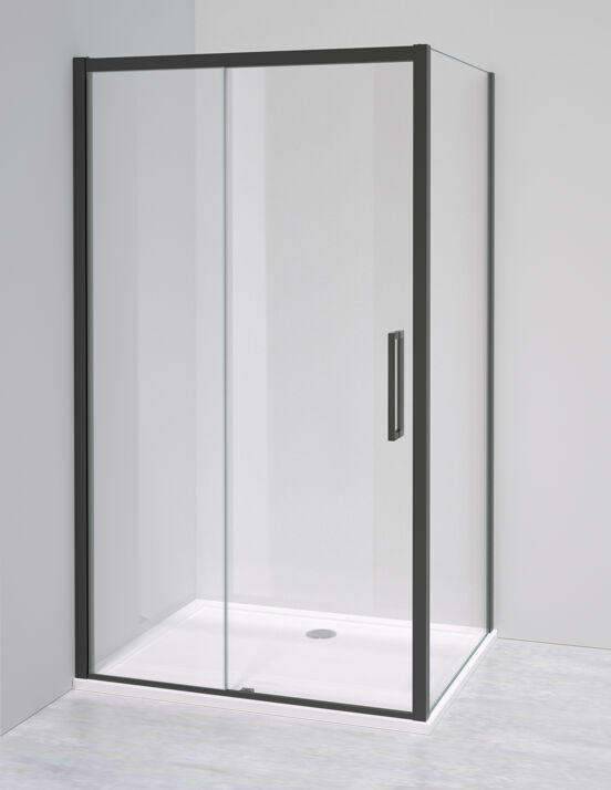 Luca Varess Senses douchehoek met schuifdeur en vaste zijwand 90 x 120 cm helder glas mat zwart profiel