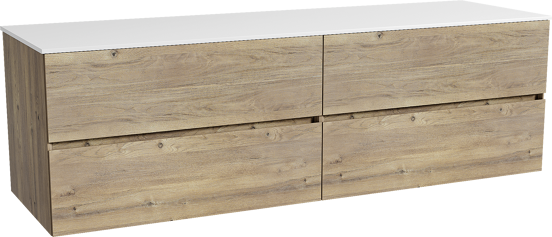 Storke Edge zwevend badmeubel 170 x 52 cm ruw eiken met Tavola enkel of dubbel wastafelblad in solid surface mat wit