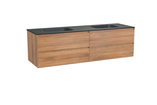 Balmani Mitra meuble salle de bains suspendu 180 x 55 cm teck avec Tablo Arcato double vasque en granit noir
