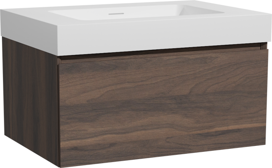 Storke Edge meuble salle de bains suspendu 75 x 52 cm noyer avec Mata High plan simple en solid surface blanc mat