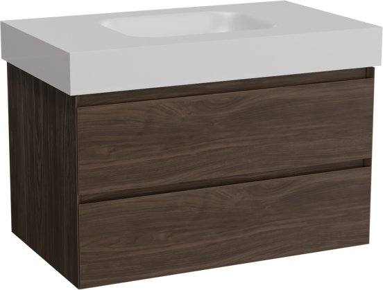 Balmani Mitra hängendes Möbelstück Set: 90 x 55 cm, Amerikanischer Nussbaum, mit Arcato Einzelwaschtisch, Solid Surface Weiß matt