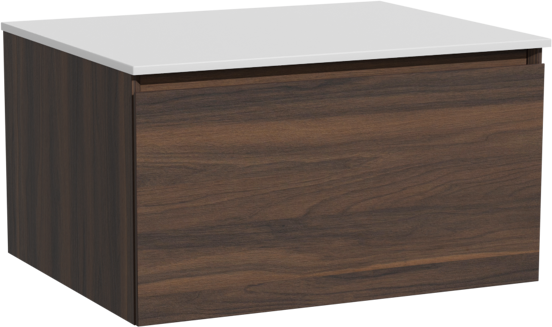 Storke Edge meuble salle de bains suspendu 65 x 52 cm noyer avec Tavola tablette simple en solid surface blanc mat