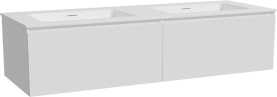 Storke Edge zwevend badmeubel 150 x 52 cm mat wit met Mata dubbele wastafel in solid surface mat wit