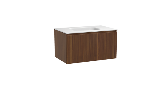 Balmani Sfera hängendes Möbelstück Set: 90 x 55 cm, Amerikanischer Nussbaum, mit Tablo Arcato Einzelwaschtisch, Solid Surface Weiß matt