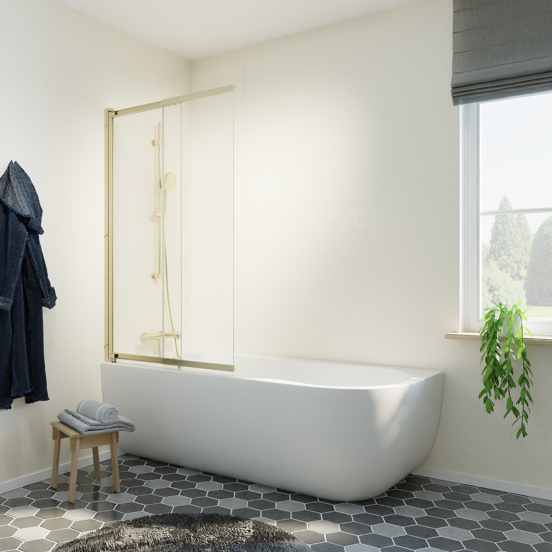 Luca Varess Vetras pare-baignoire extensible 100 cm verre transparent profilé Champagne Gold brossé