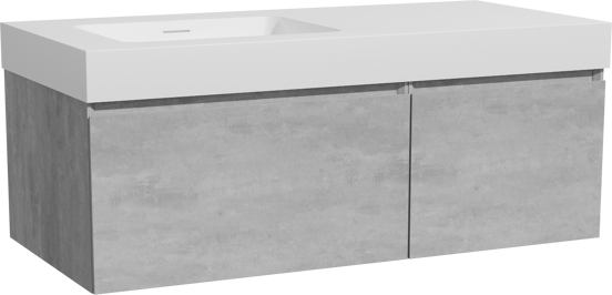 Storke Edge zwevend badkamermeubel 110 x 52 cm beton donkergrijs met Mata High asymmetrisch linkse wastafel in solid surface mat wit