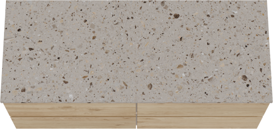 Balmani Lucida zwevend badkamermeubel 135 x 55 cm ruwe eik met Stretto enkel of dubbel tablet in terrazzo greige terrazzo