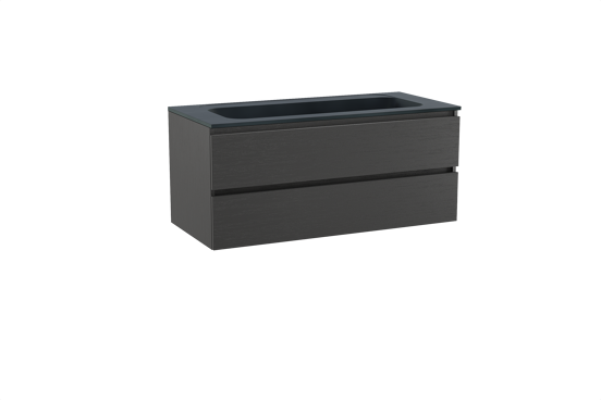 Balmani Lucida meuble salle de bains suspendu 120 x 55 cm chêne noir avec Tablo Strada lavabo simple pour 2 trous de robinet en marbre composite noir mat