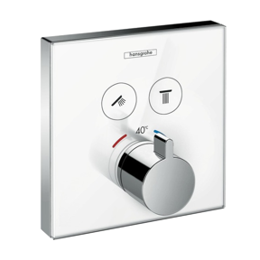 Hansgrohe Showerselect Glass Thermostat-Duscharmatur: Unterputz, für 2 Verbraucher, Chrom und Weiß glänzend