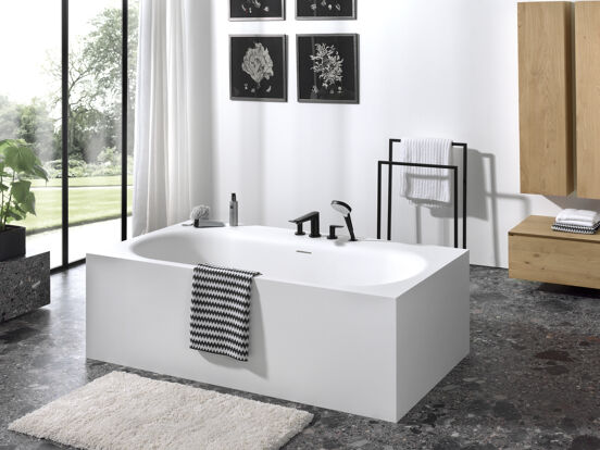 Balmani Rallanta Cresta baignoire îlot rectangulaire 180 x 90 cm Solid Surface blanc mat