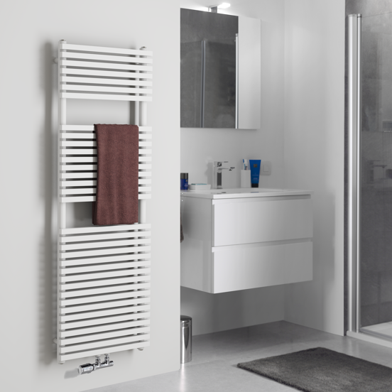 Vipera Vesuvio sèche-serviettes simple 50 x 150 cm chauffage électrique blanc brillant raccordements latéral et central possibles 1.044W, résistance incluse