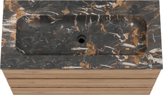 Balmani Lucida meuble salle de bains à poser 120 x 55 cm teck avec Tablo Arcato lavabo simple pour 2 trous de robinet en marbre portoro gold