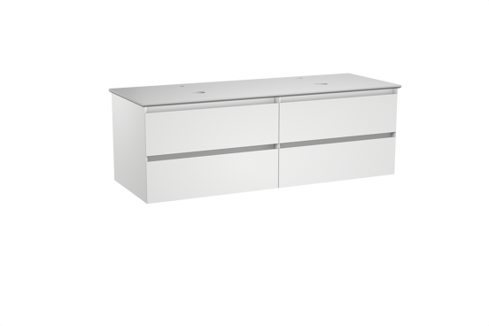 Balmani Mitra zwevend badkamermeubel 150 x 55 cm mat wit met Facetta dubbel tablet in solid surface mat wit
